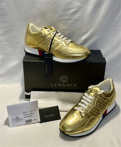 Versace Black and Gold Medusa Greek Key Running Shoes 